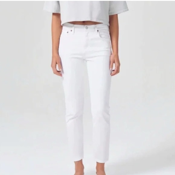 NWT AGOLDE Willow Mid rise Crop Stretch 5 Pocket Trendy stylish white jeans 25 - Picture 1 of 5